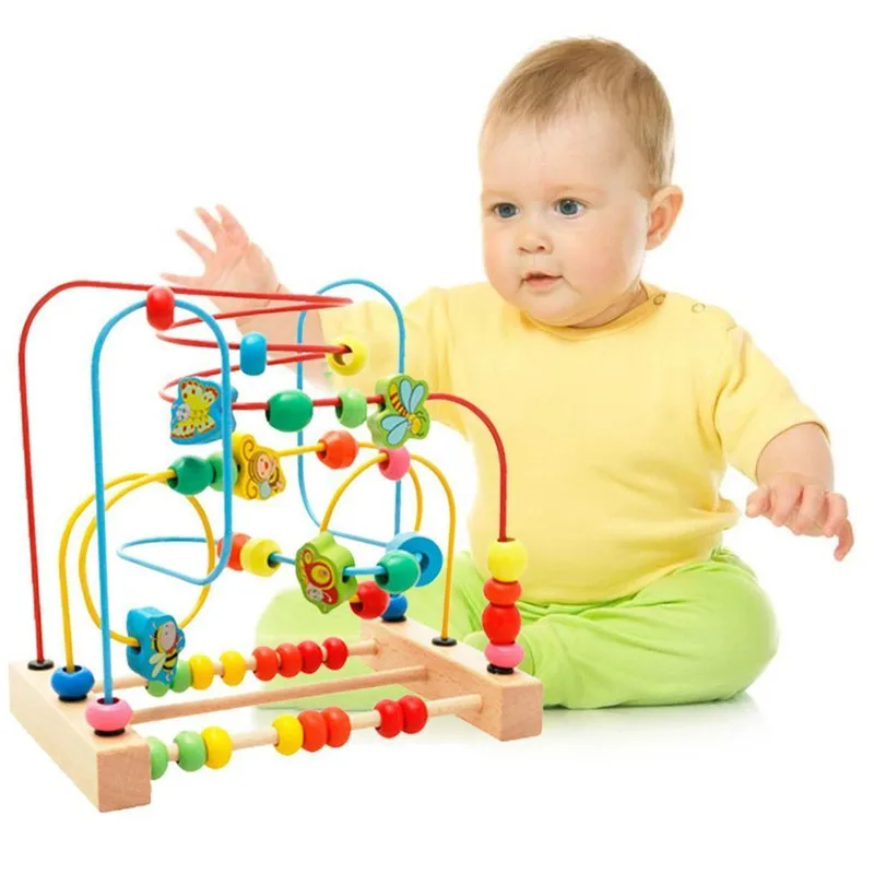 MWZ Wooden Baby Toddler Early Educational Toys Circle First Bead Coaster Maze For Kids Children