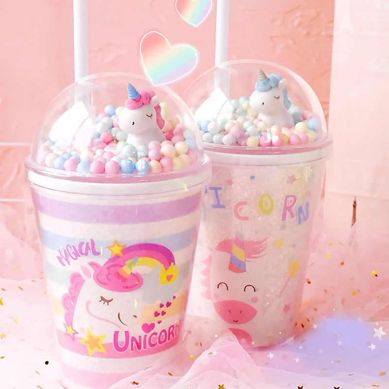 
Girlwill Unicorn Foam Ball Lids Plastic Cups With Straws Custom Logo Tumbler Wholesale Mugs BPA Free Eco-Friendly Drink Bottles 