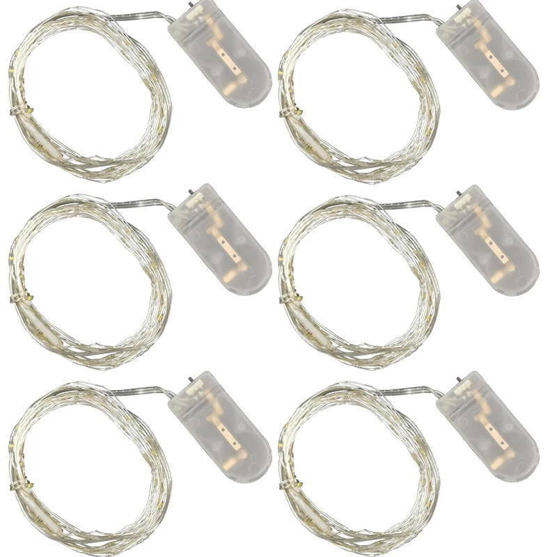 Amazon top seller 6 Pack Fairy Lights Battery Operated, 2M 20 LED Customizable Christmas Flexible Copper Wire Lights For Party