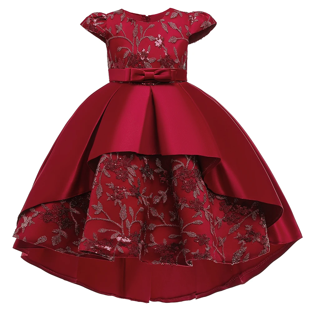 

FSMKTZ New Style Princess Pleated Dress For Girls Flower Frocks Design For Kids Wedding Flower Girl Trailing Dresses T5170, Red,navy blue,pink,champagne