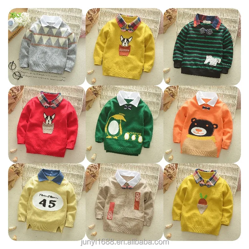 

New coming fall winter toddler children Baby boys and girls organic cotton sailor neck jacquard knit pullover top