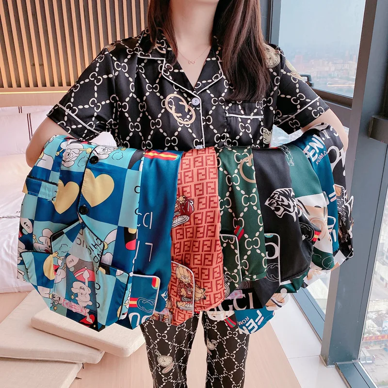 

Wholesale price short-sleeved trousers suit silk pajamas women comfortable casual two-piece suit ladies