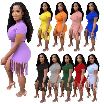 

Wholesale Summer Two Piece Women Shorts Set Tassel Short Lounge Wear Casual Plus Size 2 Piece Sets