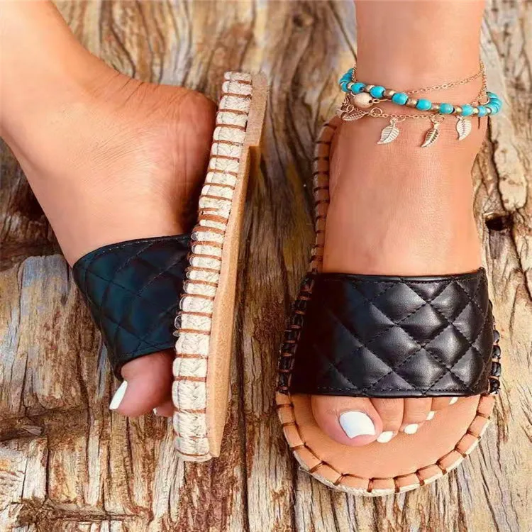 

2021 Latest Hand woven Solid Casual slides soft Flat shoes custom women slippers, Customized color