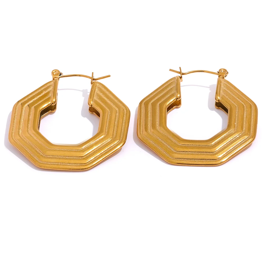 

JINYOU 812 Cast Stainless Steel Gold Color Geometric Stereoscopic Hoop Earrings 2023 Minimalist Metal Statement Jewelry