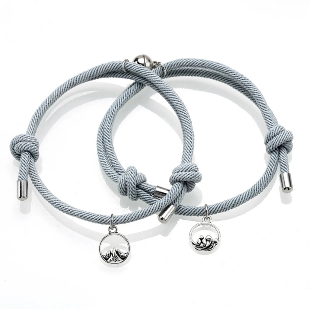

Wholesale adjustable woman men pair jewelry sets love gifts metal charms attract magnetic couple braided Rope bracelet
