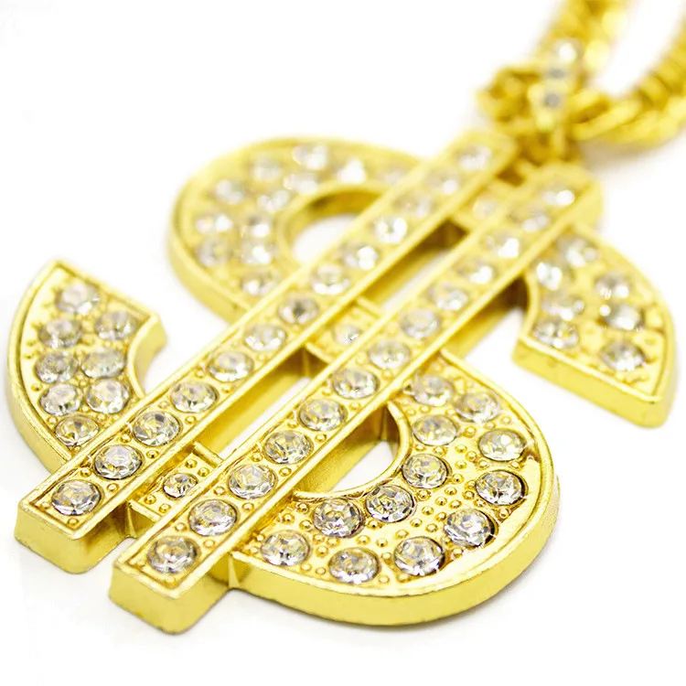 

Hip Hop Punk Jewelry Large US Dollar $ Money Sign Pendant with CZ Stone Necklace for Men Women