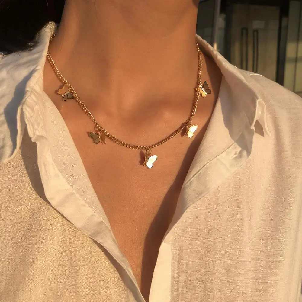

Cute Butterfly Choker Necklace For Women Gold Silver Color Clavicle Chain 2020 Fashion Female Chocker Jewelry