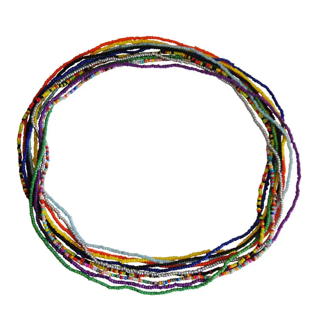 
Wholesale and retail Europe and the United States single-layer hand-beaded body chain color rice bead elastic waist chain 