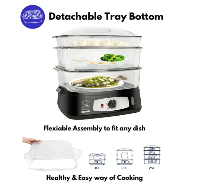 
Chinese mainland 3 layer stainless steel 25L electric home food steamer cooker 