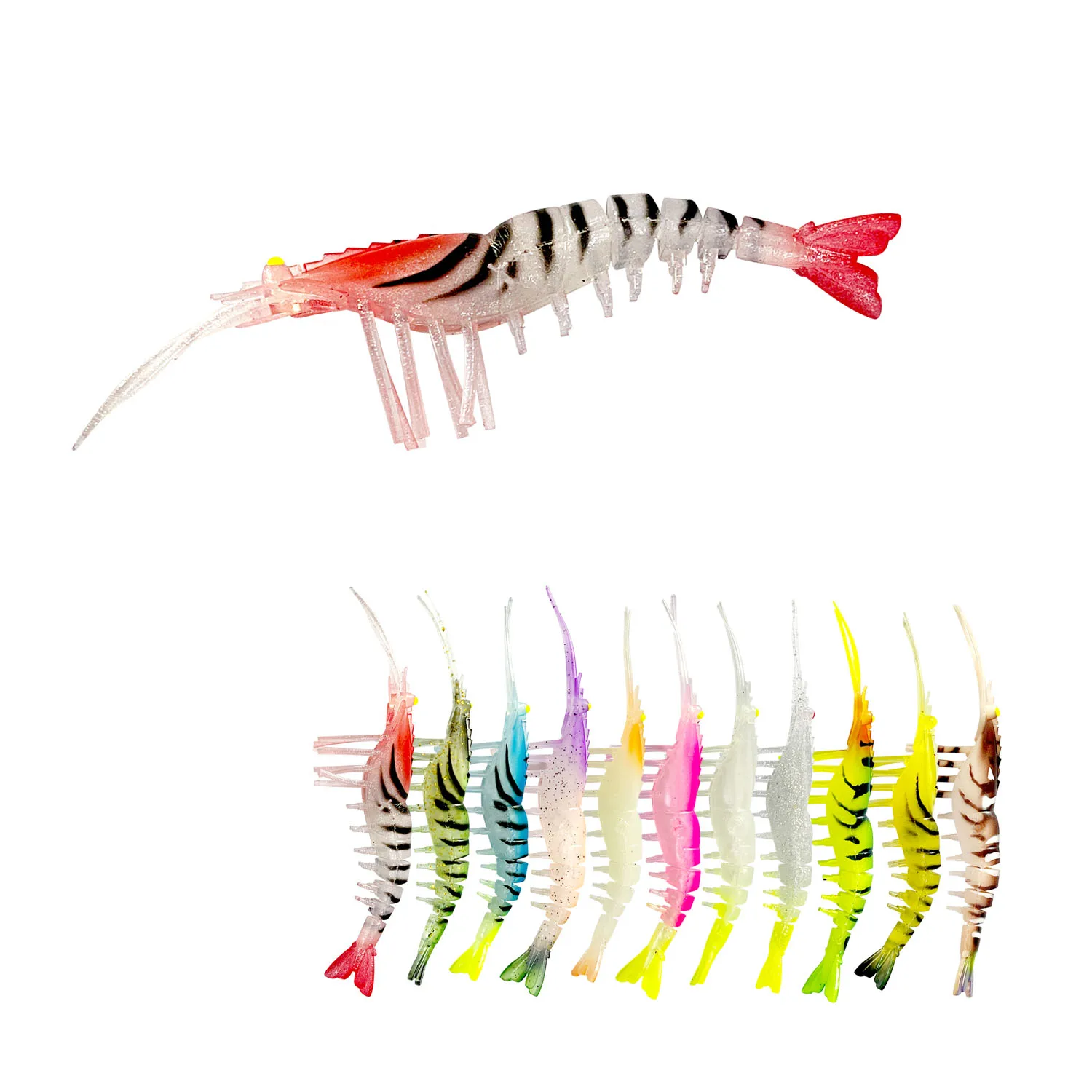 

Wholesale factory 100mm 7.5g TPR soft Silicone Simulation Fishing Lure Shrimp Prawn Artificial Bait, 11colors