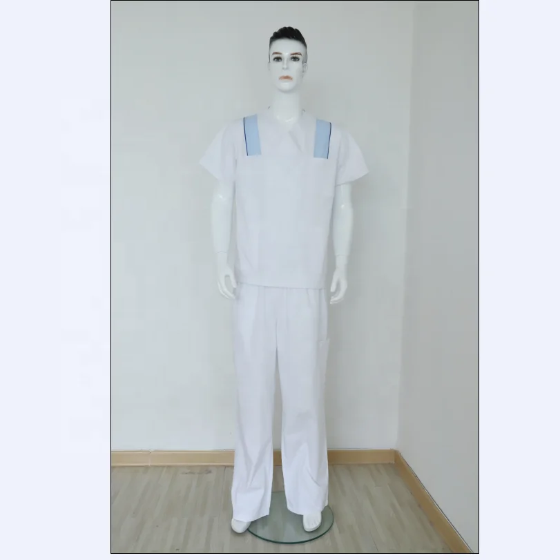 

male nurse uniform set short sleeves white color polycotton fabric for hospital use