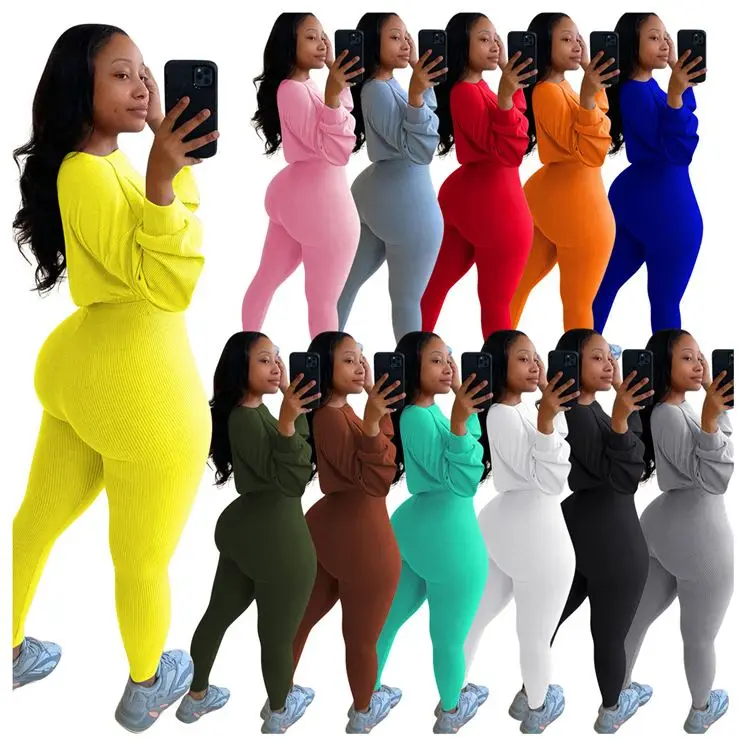 

2021 New Fashion Casual Solid Color Long Sleeve 2 Pcs Suit Outfits Two Piece Set Women Clothing For Women