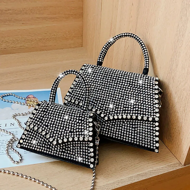 

2021 Wholesale latest female handbag ladies shoulder crossbody bags luxury shiny diamond purses for women, 4 colors