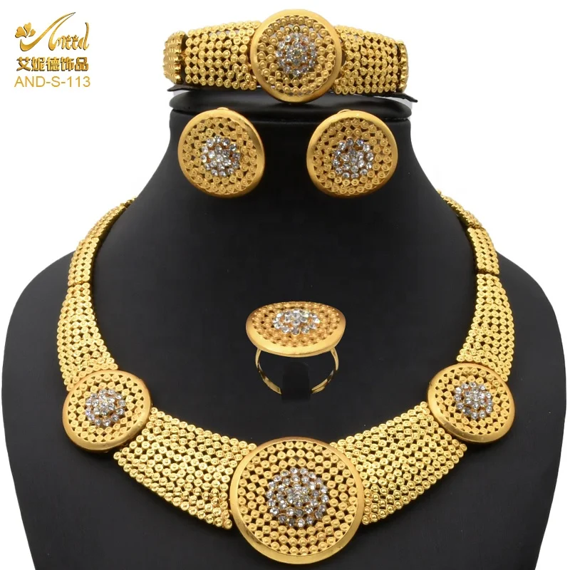 

Wholesale customized zinc alloy 24k jewellery gold plated antique bridal sets