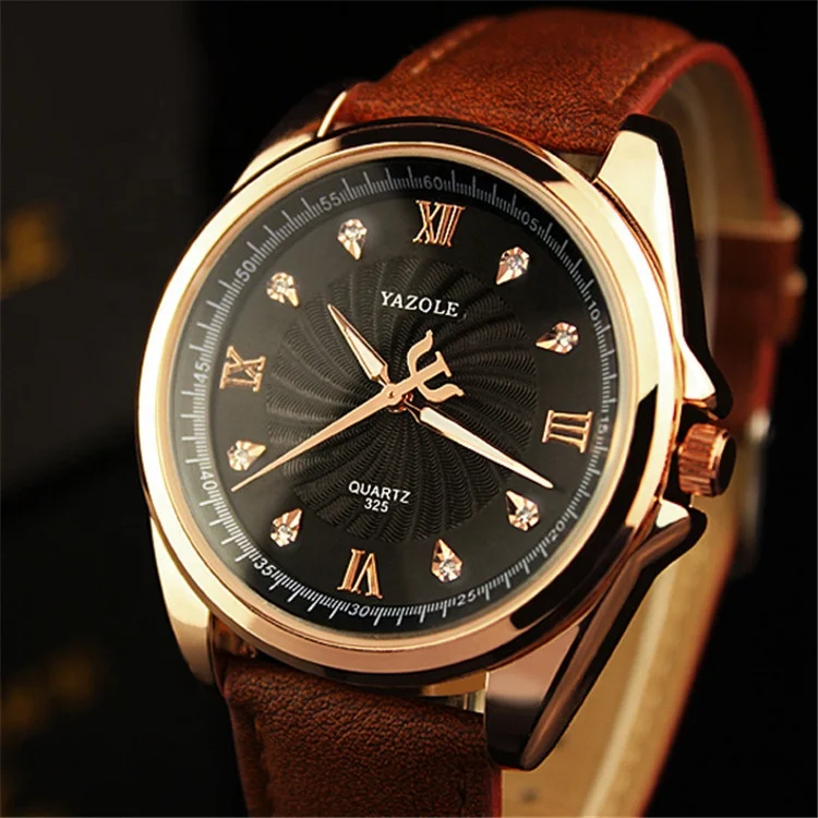 

Yazole 325 Unique Design Big Dial Crystal Scale Waterproof Wristwatch Luxury Luminous Factory Mens Watch