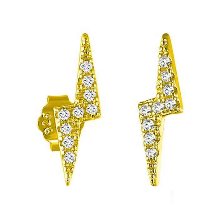 

Ready to ship High quality S925 Popular Dainty Gold CZ Micro Lightning Bolt Charm Huggie Earring for Girls women
