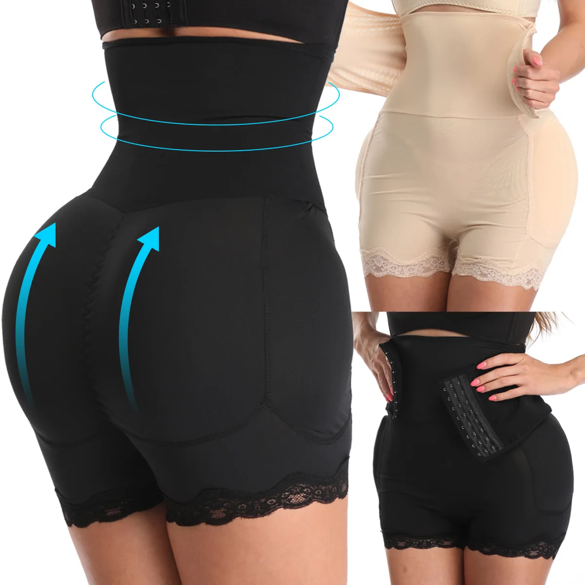 

Private Label High Waist Plus Size Hip Enhancer Body Shapewear Women Padded Thigh Slimmer Butt Lifter Tummy Control Pants, Black,nude