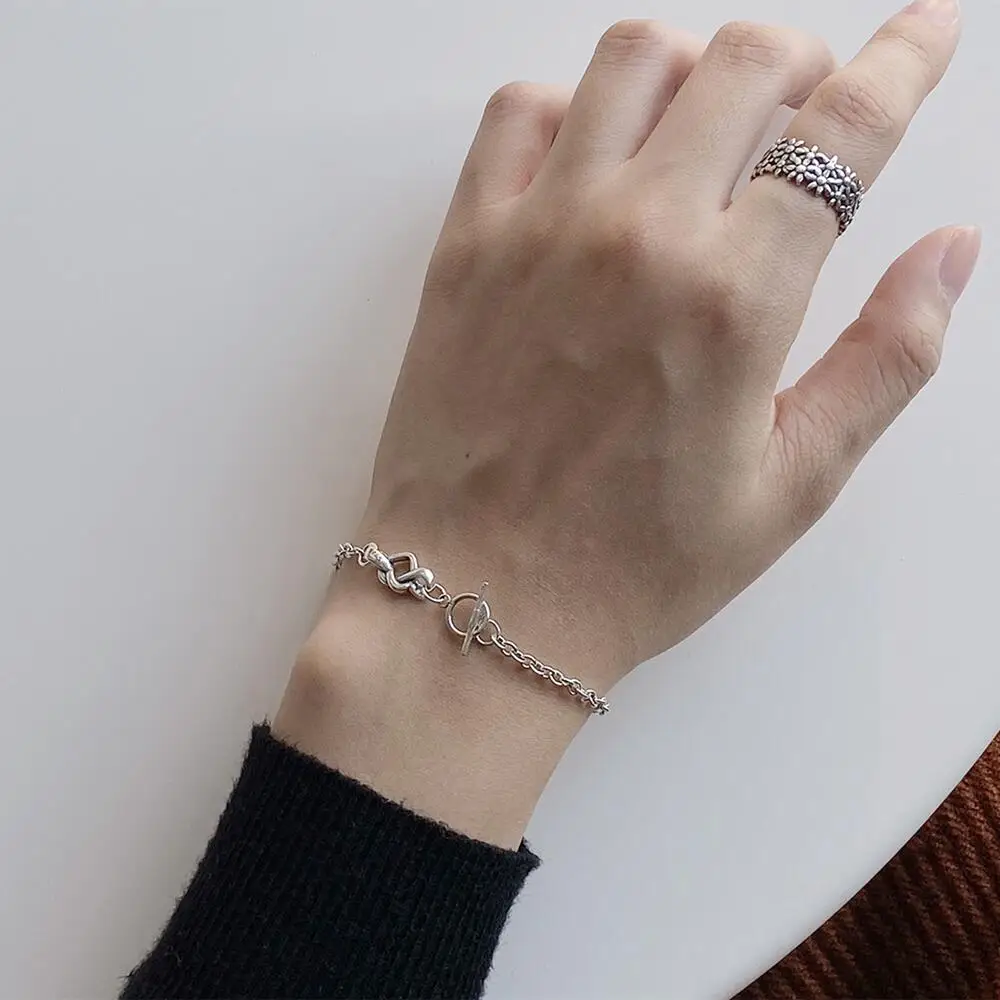 

Love knot design T bar 925 sterling silver jewelry chain linck bracelet for women