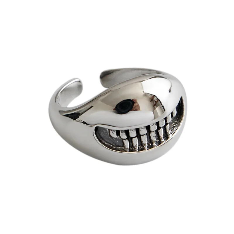 

S925 Sterling Silver Ring Retro Hip-hop Leaky Teeth Smiley Face Female Ring Personality Niche Silver Ring