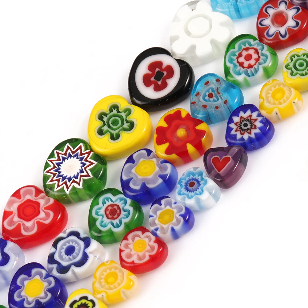 

Wholesale Heart Shape 8/10/12MM Mixed Color Flower Patterns Millefiori Lampwork Glass Beads for Jewelry DIY