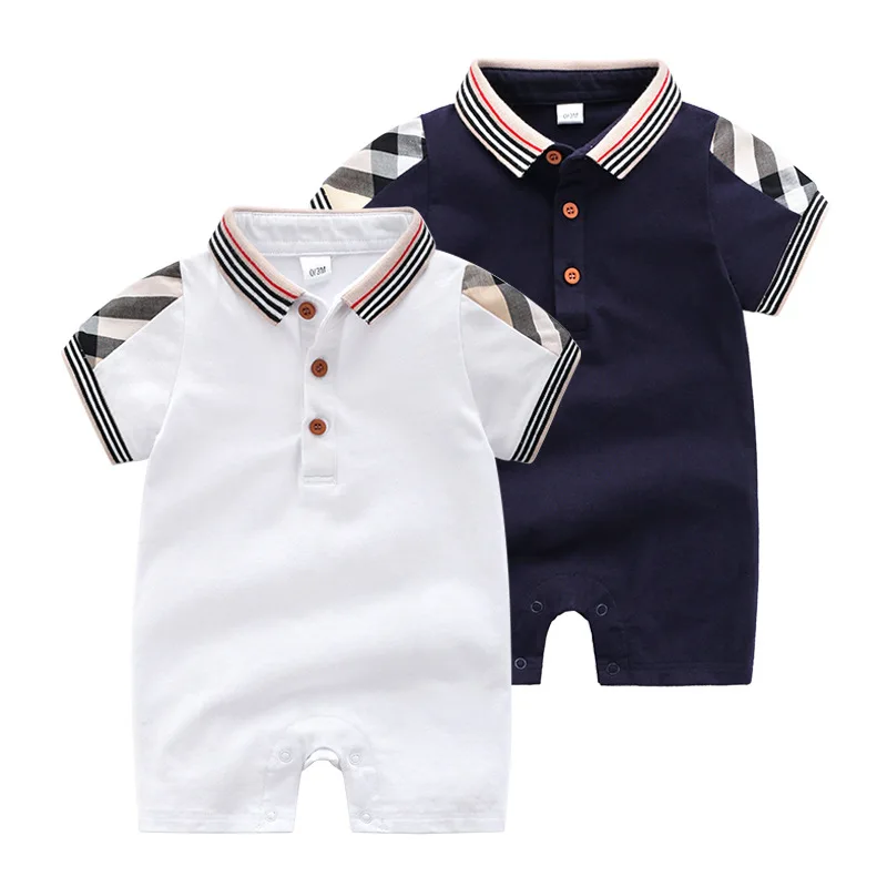 

100% cotton baby bodysuit plaid infant rompers baby boy jumpsuit, Navy and white