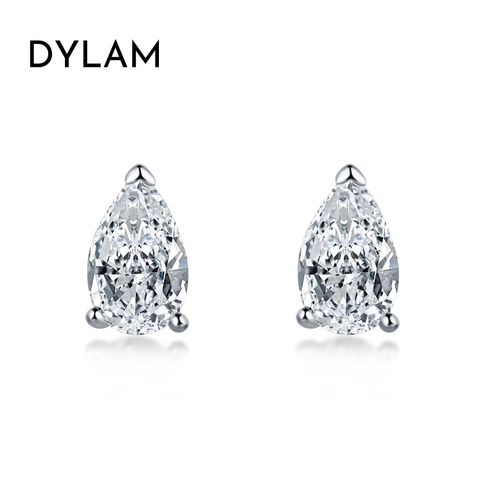 

Dylam Trendy Fine Jewelry Women S925 Silver Diamond 5A CZ Cubic Zirconia Pink Clear Tear Pear Shape Sparling Stud Earrings