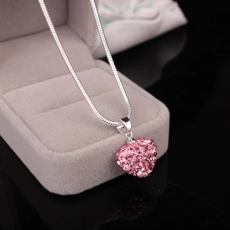 

Lady Girl Crystal Heart Shaped Pendants Necklaces with Chain Women Fashion Jewelry Accessories Nice Gift