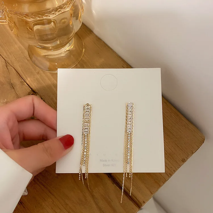 

fashion jewelry trendy rhinestone long earrings woman