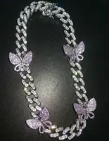 

2020 trendy cuban chain link bling purple cubic zirconia butterfly chokers