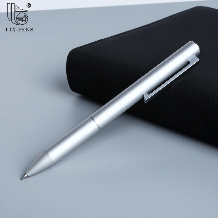 

Wholesale factory price simple design gray sand pen body custom logo metal 0.7mm black ballpoint pen, Customized