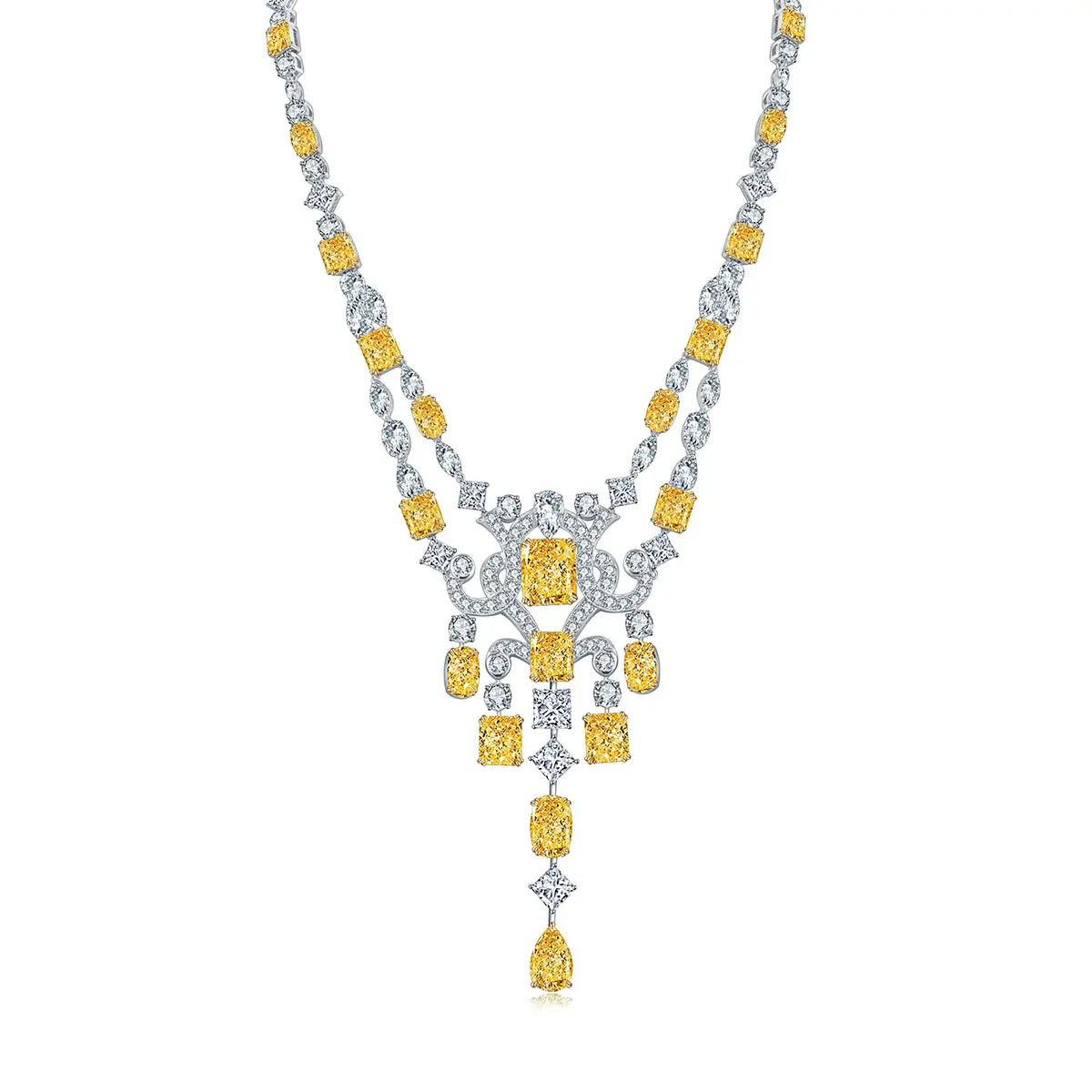 

2021 new products Anster original design radiant cut fancy shape color stones necklace, Yellow