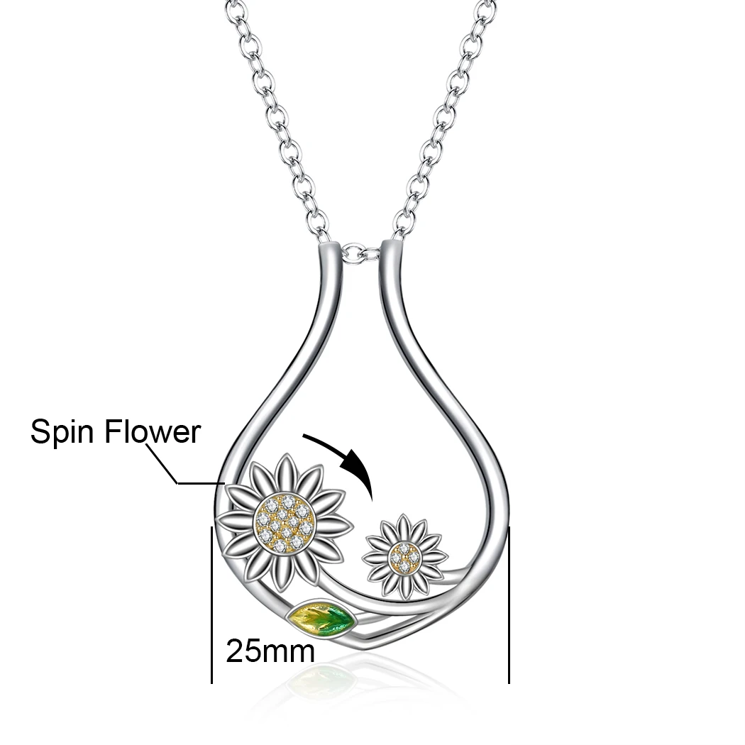 

Slovehoony Spin Sunflower Antianxiety Necklace 925 Silver Ring Holder Necklace You Are My Sunshine Women Jewelry