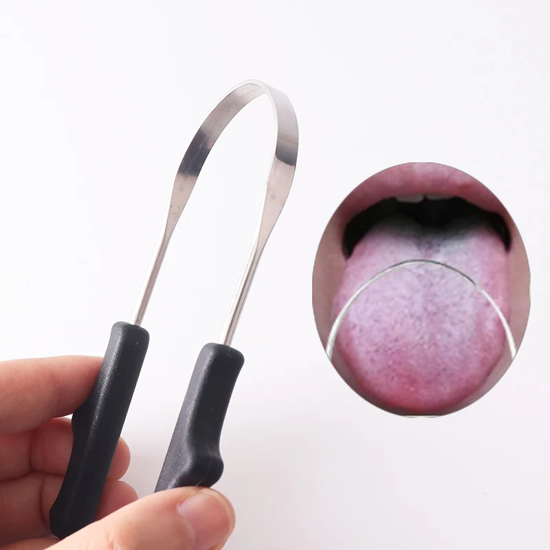 Hot sale competitive price oral care tools plastic handle stainless steel tongue scraper