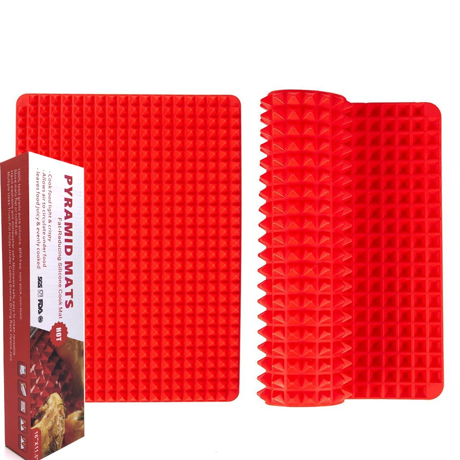 

Top Pyramid Pan | 16 x 11 inches Large Red Pyramid / Raised Cone Shaped Healthy Silicone Mat for Cooking, Baking and Roasting, Any pantone color