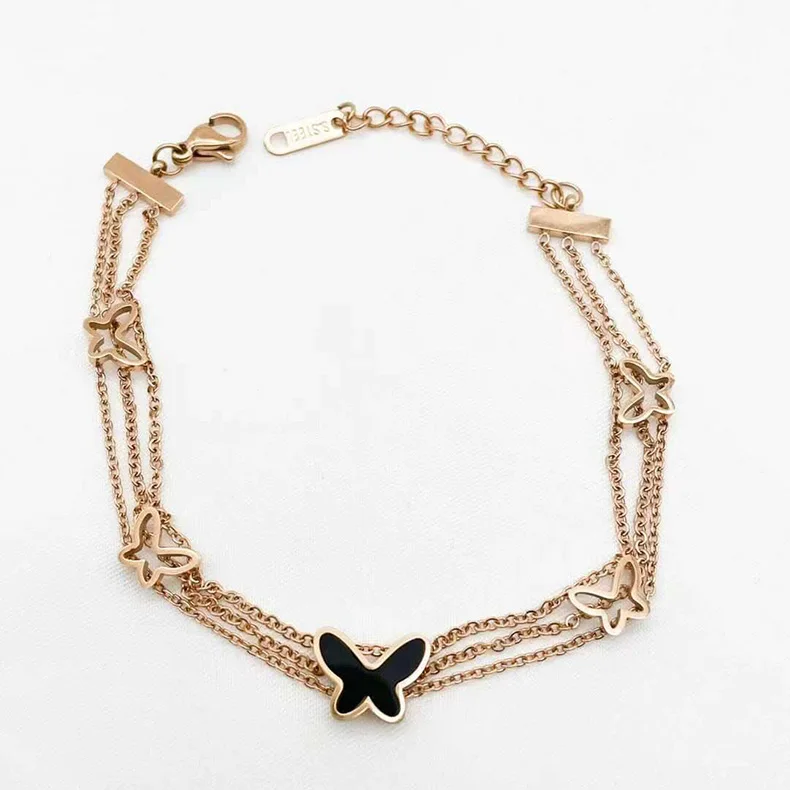 

2021 New Fashion Titanium Steel Rose Gold Plated Butterfly Bracelet for Women Jewelry Multi-butterflies Bracelet