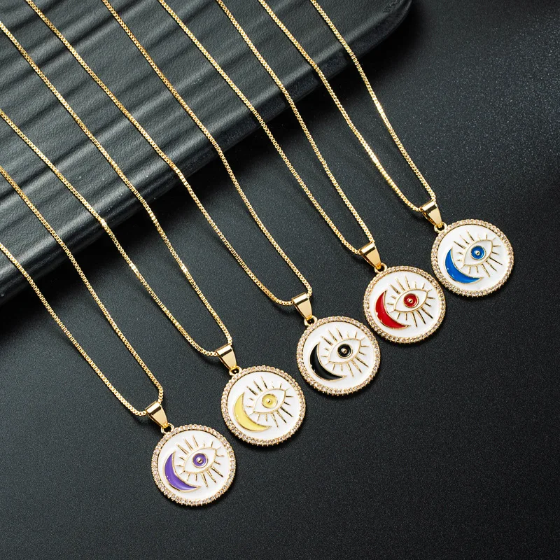 

Evil Eye Gold Plated Copper Clavicle Necklace Moon Eye Protection Amulet Pendant Necklace For Mom