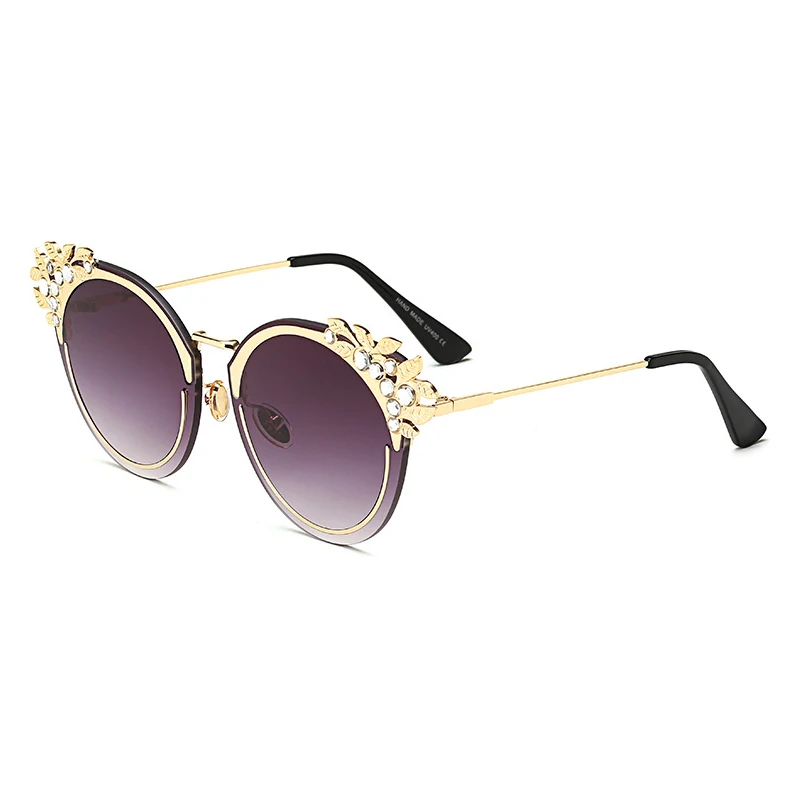 Wholesale Mori Girl Diamond Olive Branch Rimless Lady Cat Eye Sunglasses