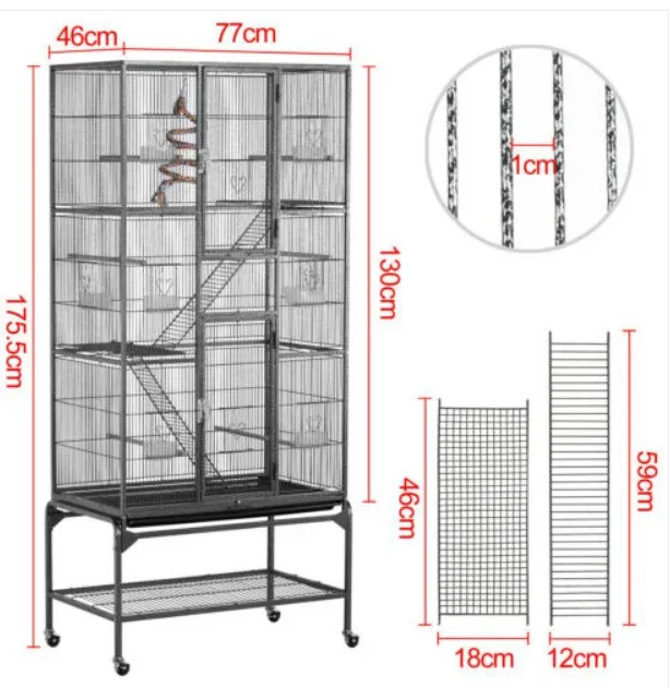 

Large 3 Layers Platform Canary Bird Cage Cat Chinchilla Cockatiel Bird Breeding Cage Villa Parrot Cage