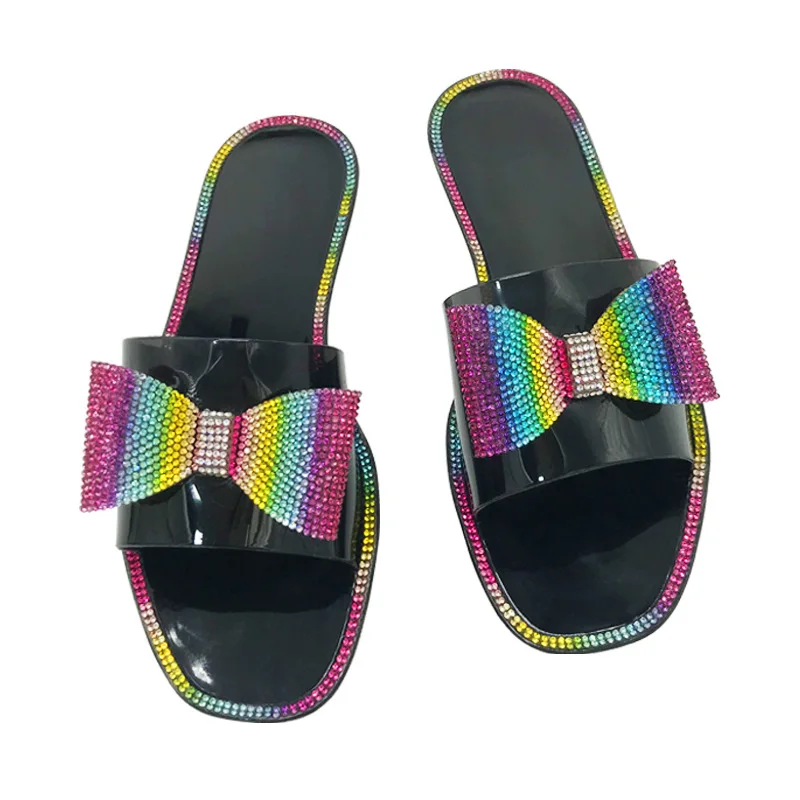 

New arrival women diamond sandals casual rivet lady Fashion colorful slides bowknot outdoor sandals