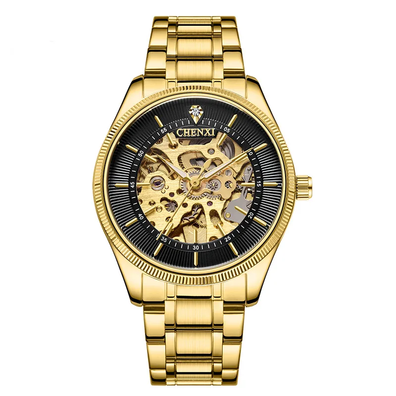 

sale Fashion Winner Stainless Steel Skeleton Mechanical Watch For Men automatic self winder Wrist Watch, As shown in the picture