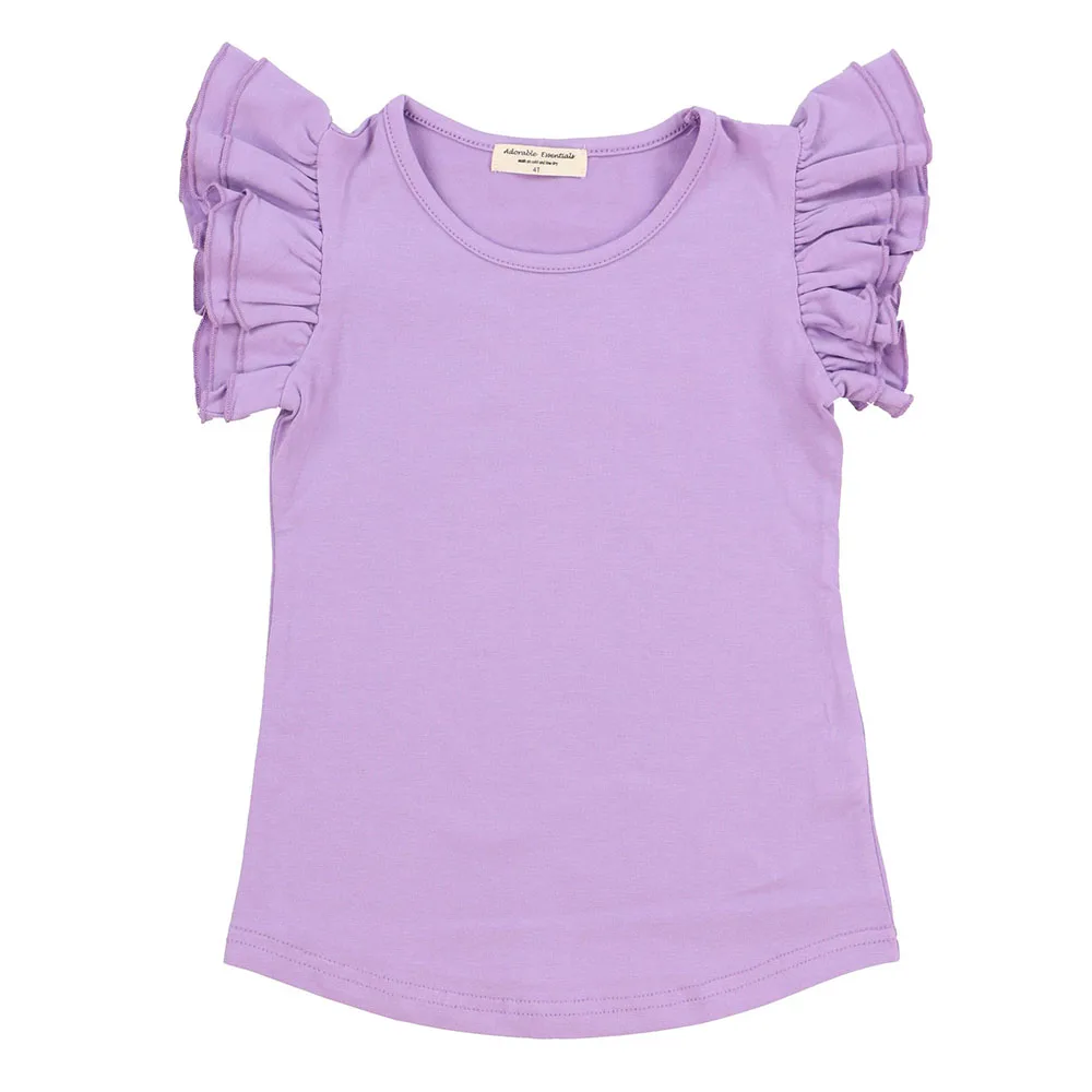 

New arrivals summer kids boutique clothing girls customized color flutter sleeve peplum tops