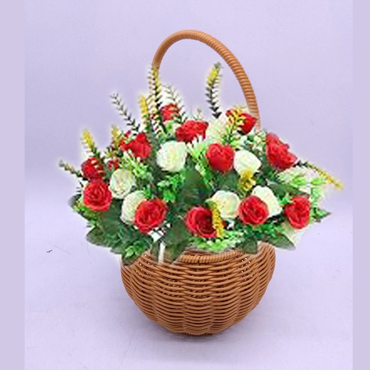 

wholesale tall woven korean wedding home decoration girls artificial flower baskets rattan vase basket for Valentine's Day, Customized color