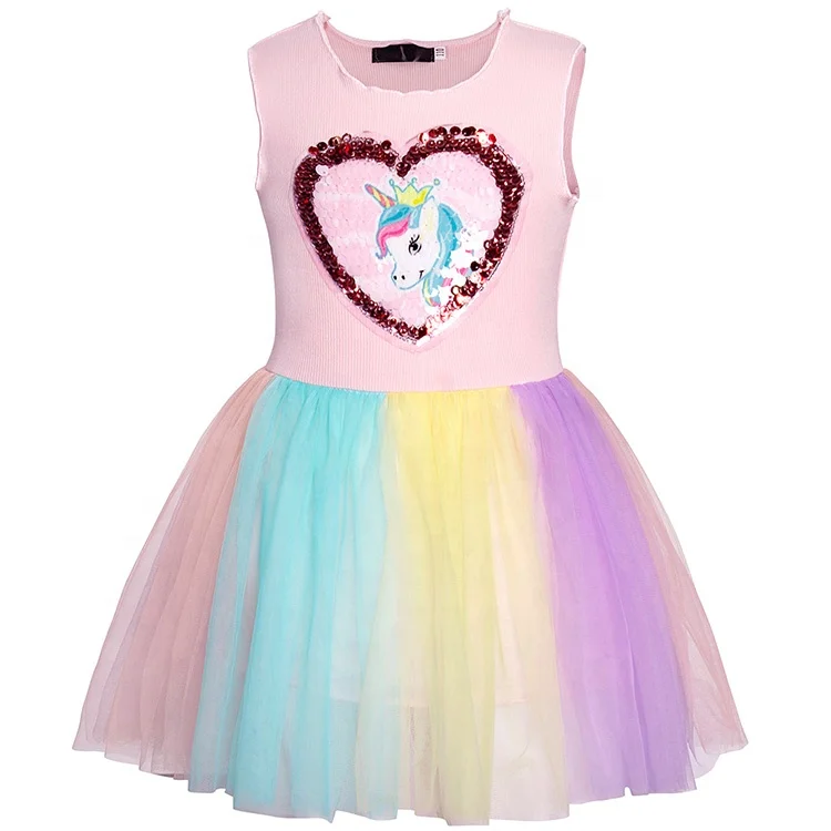 

Unicorn Tutu Dress Princess Costume for Kids Rainbow Sequin Cotton Dress Birthday Party Playwear Sleeveless Fancy Dress Girls