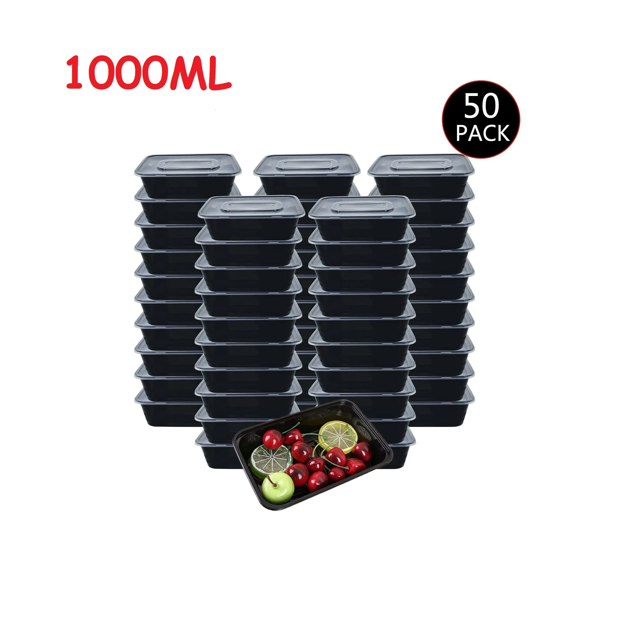 

1000ml High quality high temperature resistant green pollution-free plastic lunch box for children, Black/clear