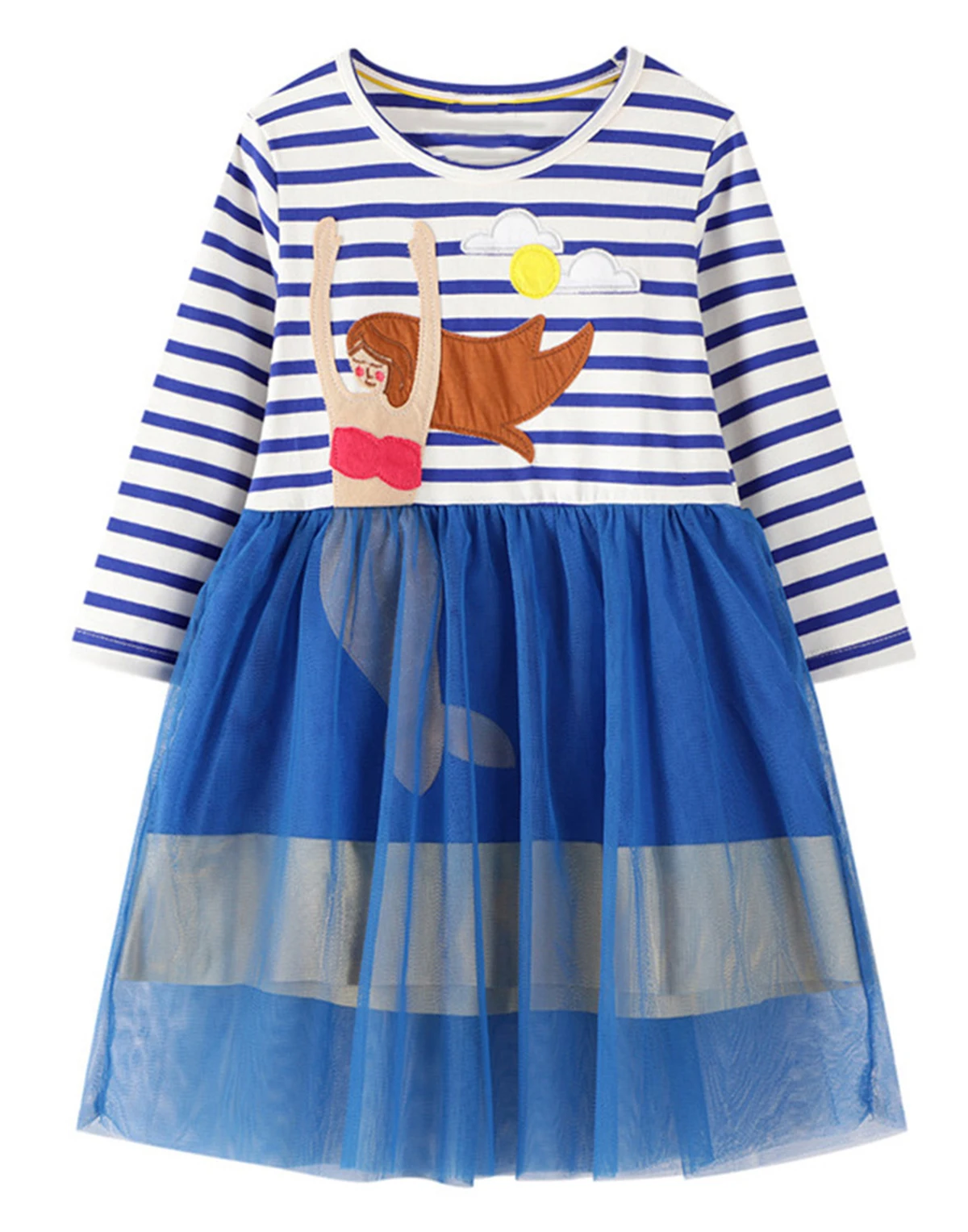 

New Arrival Tulle Cotton A-line Stripe Princess Applique Dresses Toddler Girls Long Sleeve Dress, Pink