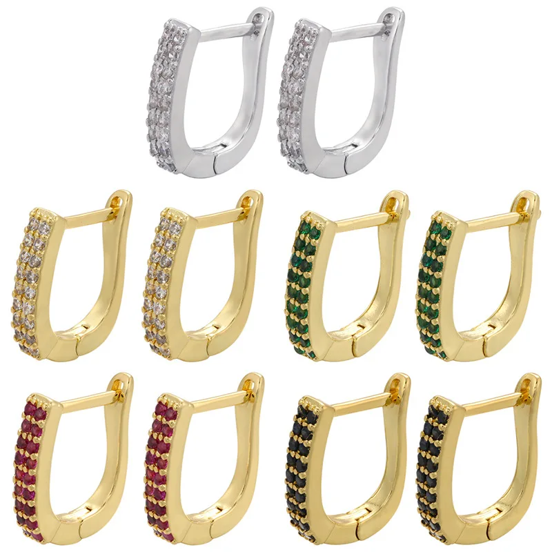 

Micro-Inlaid Colored Diamond Ear Buckle Horseshoe U-Shaped Double Row Zircon Ear Buckle Earrings Jewelry Accessories, 5 colors earrings women