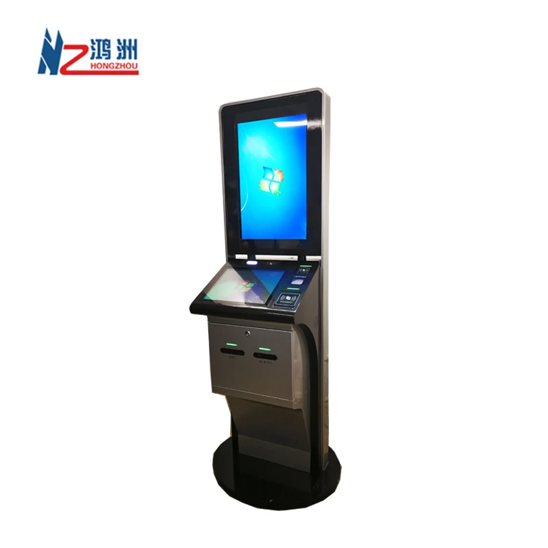 Free stand big touch screen LED self service kiosk with cash receiver barcode scanner