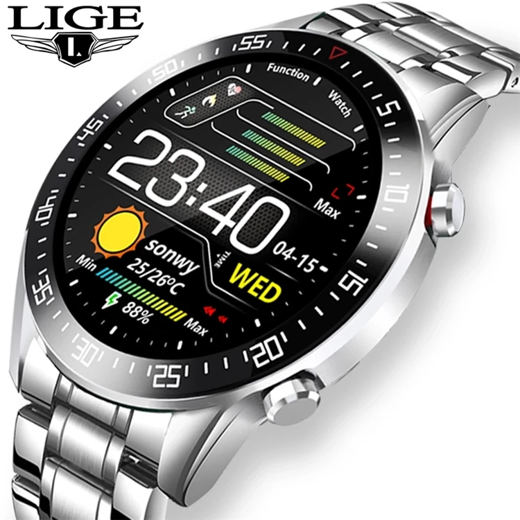 

LIGE 2021 New Full circle touch screen Mens Smart Watches IP68 Waterproof Sports Fitness Watch Man Luxury Smart Watch for men
