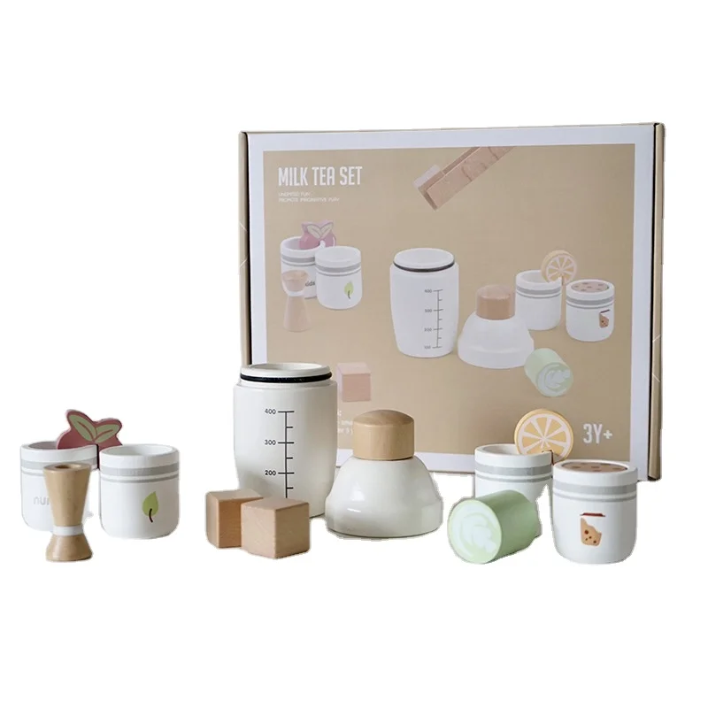 

Children Wood Milk Tea Set Toy Simulation Food Pretend Play Game